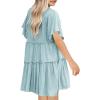 imagePiePieBuy Girls Casual Short Sleeve Tiered Dresses V Neck Tie Neck Pleated Loose Ruffle Swing Midi Dress Blue