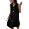 imagePiePieBuy Womens Summer Shirt Dresses Sleeveless Button Down Casual Swing Mini Dress Black