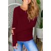 imagePiePieBuy Womens Thumb Hole TShirt Long Sleeve Crew Neck Plain Shirts Casual Ruched Tee TopsWine Red