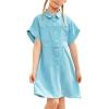 imagePiePieBuy Girls Short Sleeve Polo Collar Button Closure Dress Elastic Waist Midi Dress with Pockets