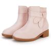 imagePiePieBuy Kids Girls Tie Knot Ankle Boots Chunky Low Block Heel Chelsea Dress Booties Winter Shoes With ZipperPink