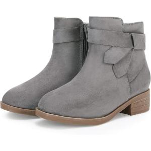 imagePiePieBuy Kids Girls Tie Knot Ankle Boots Chunky Low Block Heel Chelsea Dress Booties Winter Shoes With ZipperGrey
