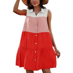 imagePiePieBuy Womens Summer Shirt Dresses Sleeveless Button Down Casual Swing Mini Dress