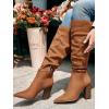 imagePiePieBuy Womens Faux Suede Knee High Boots Pointed Toe High Chunky Heel Side Zipper Party Dress BootiesBrown