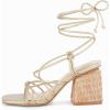imagePiePieBuy Womens Lace Up Chunky Braided Heel Sandals Square Toe Strappy Ankle Strap HeelsGold