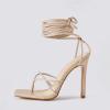 imagePiePieBuy Womens Lace Up Heeled Sandals Square Flip Flop High Heels Strappy Party ShoesApricot
