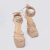 imagePiePieBuy Womens Lace Up Heeled Sandals Square Flip Flop High Heels Strappy Party ShoesApricot