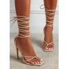 imagePiePieBuy Womens Lace Up Heeled Sandals Square Flip Flop High Heels Strappy Party ShoesApricot