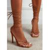imagePiePieBuy Womens Lace Up Heeled Sandals Square Flip Flop High Heels Strappy Party ShoesBrown