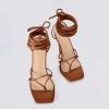 imagePiePieBuy Womens Lace Up Heeled Sandals Square Flip Flop High Heels Strappy Party ShoesBrown