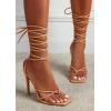 imagePiePieBuy Womens Lace Up Heeled Sandals Square Flip Flop High Heels Strappy Party ShoesTaupe