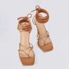 imagePiePieBuy Womens Lace Up Heeled Sandals Square Flip Flop High Heels Strappy Party ShoesTaupe