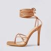 imagePiePieBuy Womens Lace Up Heeled Sandals Square Flip Flop High Heels Strappy Party ShoesTaupe