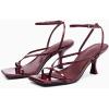 imagePiePieBuy Womens Lace Up Heeled Sandals Square Flip Flop High Heels Strappy Party ShoesWine Red