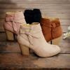 imagePiePieBuy Womens Tie Knot Chelsea Pump Ankle Boots Closed Toe Stacked Heel Booties ShoesBeige
