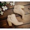 imagePiePieBuy Womens Tie Knot Chelsea Pump Ankle Boots Closed Toe Stacked Heel Booties ShoesBeige