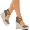 imagePiePieBuy Womens Wedge Espadrille Ankle Strap Closed Cap Toe Platform Heeled SandalsGrey