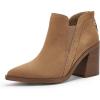 imagePiePieBuy Ankle Boots for Women Pointed Toe Ankle Booties Stacked Heel V Cut Back Zipper Chelsea BootiesCamel