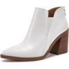 imagePiePieBuy Ankle Boots for Women Pointed Toe Ankle Booties Stacked Heel V Cut Back Zipper Chelsea BootiesWhite