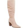 imagePiePieBuy Womens Faux Suede Knee High Boots Pointed Toe High Chunky Heel Side Zipper Party Dress BootiesNude