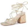 imagePiePieBuy Womens Lace Up Chunky Braided Heel Sandals Square Toe Strappy Ankle Strap HeelsGold
