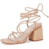 imagePiePieBuy Womens Lace Up Chunky Braided Heel Sandals Square Toe Strappy Ankle Strap HeelsKhaki