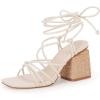 imagePiePieBuy Womens Lace Up Chunky Braided Heel Sandals Square Toe Strappy Ankle Strap HeelsNude