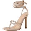 imagePiePieBuy Womens Lace Up Heeled Sandals Square Flip Flop High Heels Strappy Party ShoesApricot