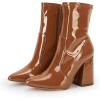 imagePiePieBuy Womens Pointed Toe Ankle Boots Chunky Heel Zipper Faux Leather Winter Chelsea Boots