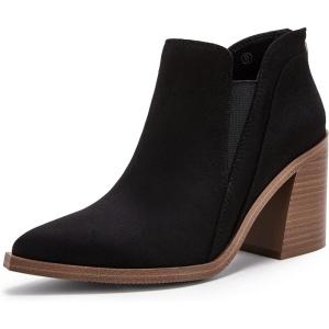 imagePiePieBuy Ankle Boots for Women Pointed Toe Ankle Booties Stacked Heel V Cut Back Zipper Chelsea BootiesBlack