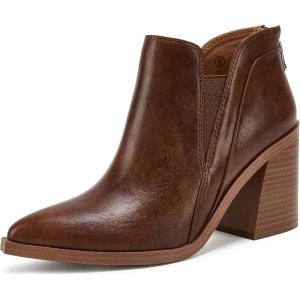 imagePiePieBuy Ankle Boots for Women Pointed Toe Ankle Booties Stacked Heel V Cut Back Zipper Chelsea BootiesBrown