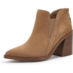 imagePiePieBuy Ankle Boots for Women Pointed Toe Ankle Booties Stacked Heel V Cut Back Zipper Chelsea BootiesCamel