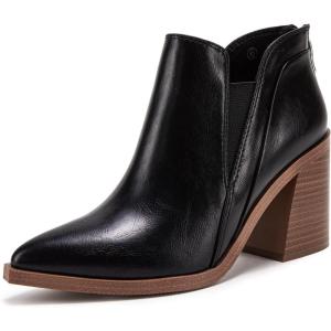 imagePiePieBuy Ankle Boots for Women Pointed Toe Ankle Booties Stacked Heel V Cut Back Zipper Chelsea BootiesCool Black