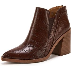 imagePiePieBuy Ankle Boots for Women Pointed Toe Ankle Booties Stacked Heel V Cut Back Zipper Chelsea BootiesDark Brown