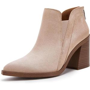 imagePiePieBuy Ankle Boots for Women Pointed Toe Ankle Booties Stacked Heel V Cut Back Zipper Chelsea BootiesNude