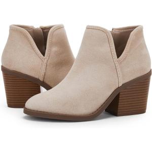imagePiePieBuy Womens Ankle Boots Chunky Stacked Heel Slip on Shoes Faux Suede Side Zipper Casual Western BootiesBeige1