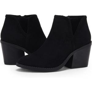 imagePiePieBuy Womens Ankle Boots Chunky Stacked Heel Slip on Shoes Faux Suede Side Zipper Casual Western BootiesBlack1