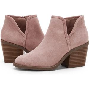 imagePiePieBuy Womens Ankle Boots Chunky Stacked Heel Slip on Shoes Faux Suede Side Zipper Casual Western BootiesPink1