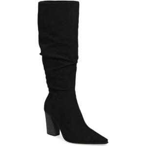 imagePiePieBuy Womens Faux Suede Knee High Boots Pointed Toe High Chunky Heel Side Zipper Party Dress BootiesBlack