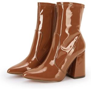 imagePiePieBuy Womens Pointed Toe Ankle Boots Chunky Heel Zipper Faux Leather Winter Chelsea Boots