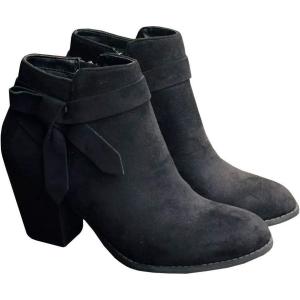 imagePiePieBuy Womens Tie Knot Chelsea Pump Ankle Boots Closed Toe Stacked Heel Booties ShoesBlack