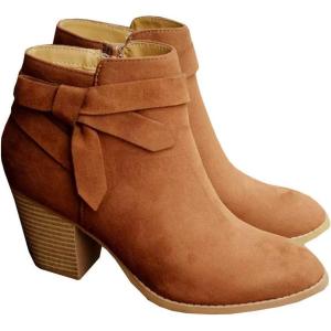 imagePiePieBuy Womens Tie Knot Chelsea Pump Ankle Boots Closed Toe Stacked Heel Booties ShoesBrown