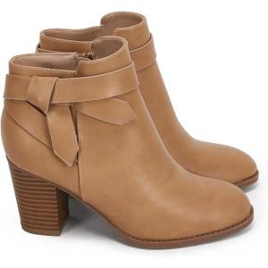 imagePiePieBuy Womens Tie Knot Chelsea Pump Ankle Boots Closed Toe Stacked Heel Booties ShoesCamel
