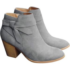 imagePiePieBuy Womens Tie Knot Chelsea Pump Ankle Boots Closed Toe Stacked Heel Booties ShoesGrey