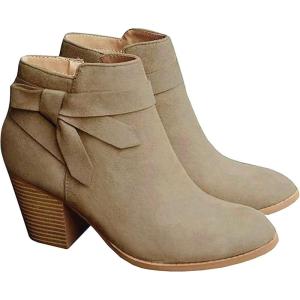 imagePiePieBuy Womens Tie Knot Chelsea Pump Ankle Boots Closed Toe Stacked Heel Booties ShoesKhaki