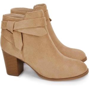 imagePiePieBuy Womens Tie Knot Chelsea Pump Ankle Boots Closed Toe Stacked Heel Booties ShoesLight Coffee