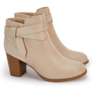 imagePiePieBuy Womens Tie Knot Chelsea Pump Ankle Boots Closed Toe Stacked Heel Booties ShoesNude