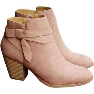 imagePiePieBuy Womens Tie Knot Chelsea Pump Ankle Boots Closed Toe Stacked Heel Booties ShoesPink