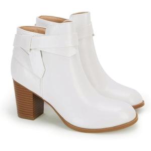 imagePiePieBuy Womens Tie Knot Chelsea Pump Ankle Boots Closed Toe Stacked Heel Booties ShoesWhite