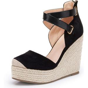 imagePiePieBuy Womens Wedge Espadrille Ankle Strap Closed Cap Toe Platform Heeled SandalsBlack